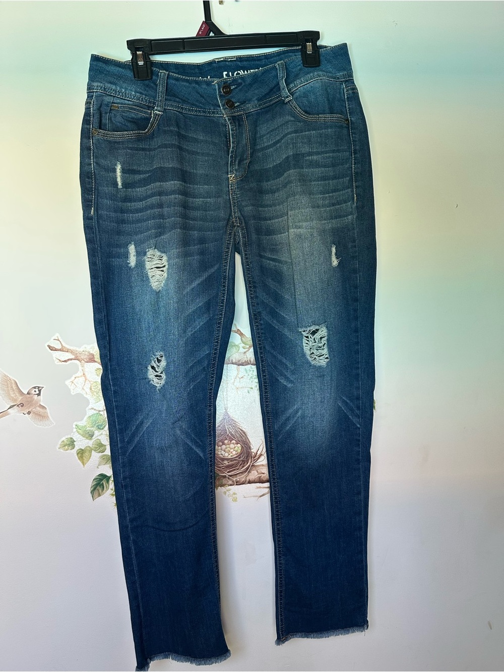 Wildflowers Dark Blue Distressed Skinny Jeans